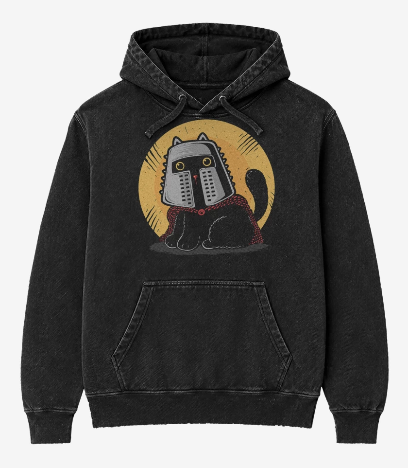 Poleron Canguro Acid Wash Negro de Gatito Medieval