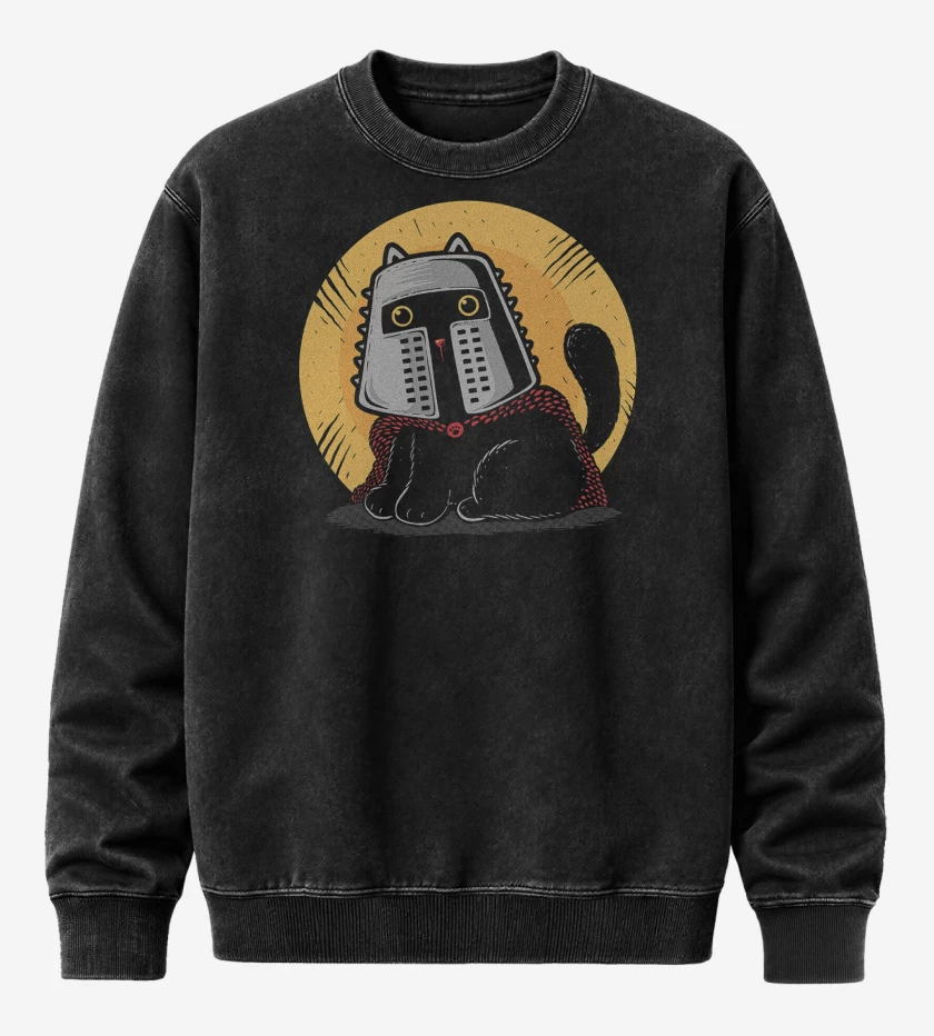 Poleron Polo Acid Wash Negro de Gatito Medieval