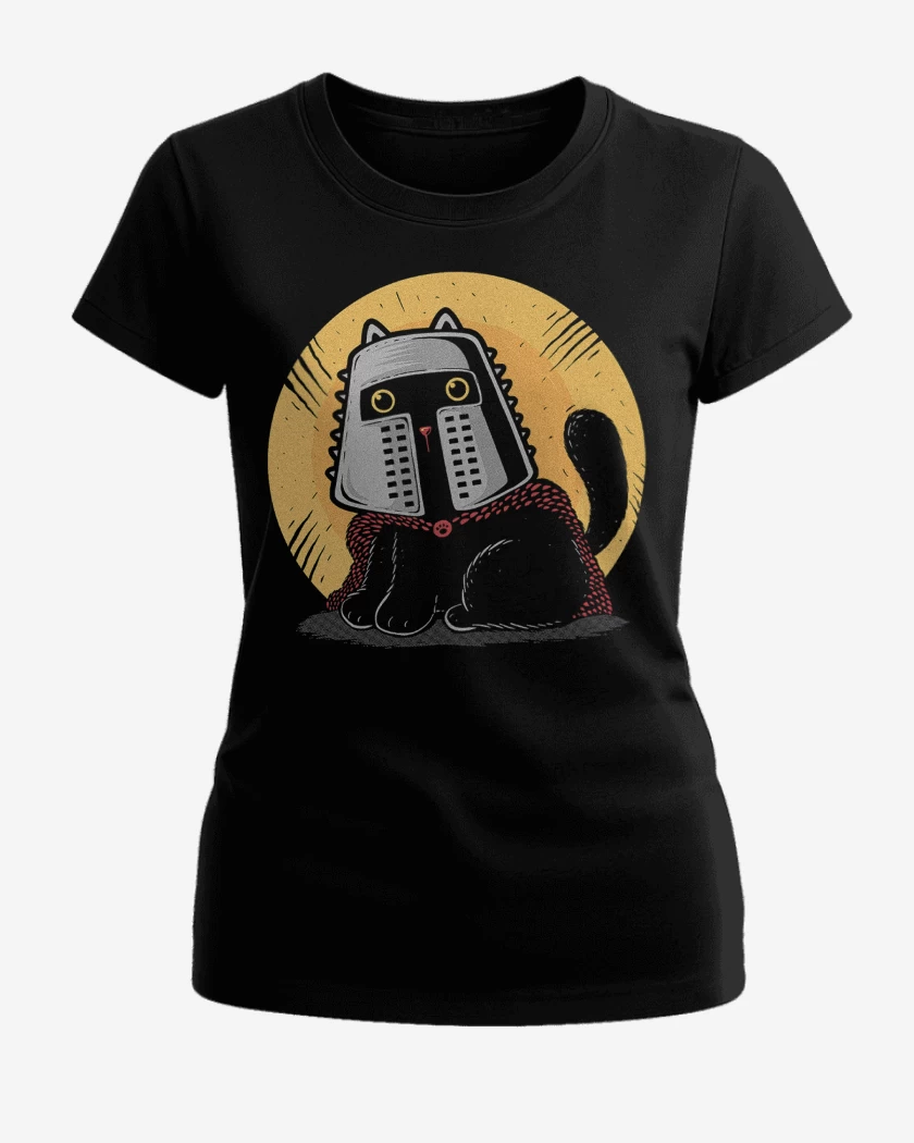 Polera de Mujer Negro de Gatito Medieval