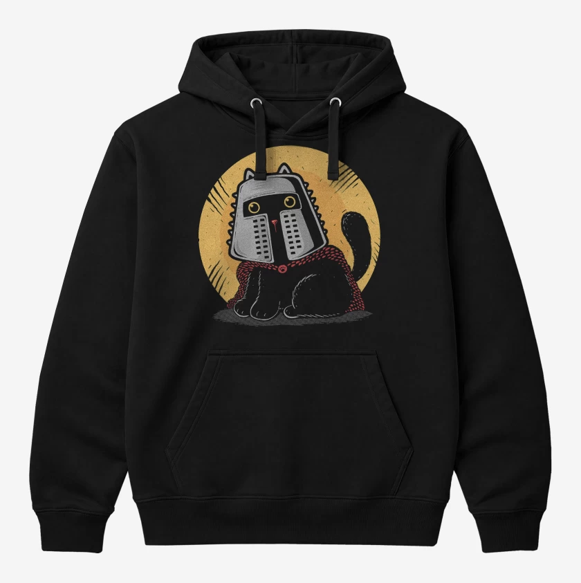Polerón Canguro Negro de Gatito Medieval