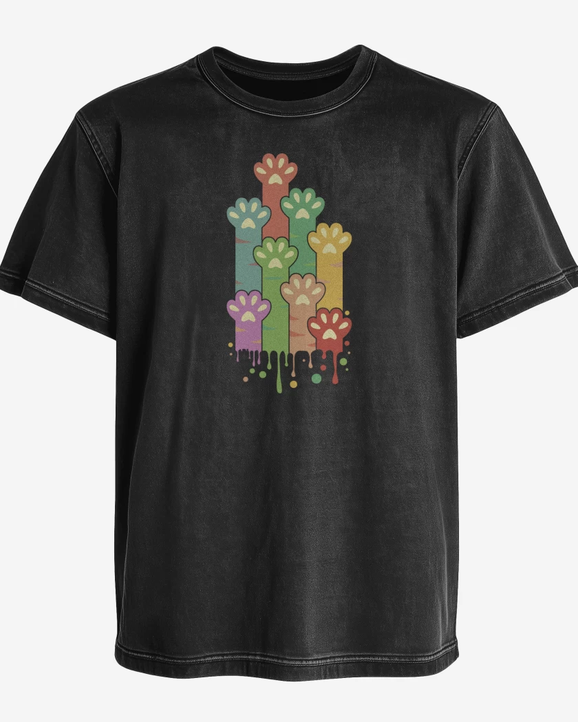 Polera desgastada Negro de Patitas Gatunas