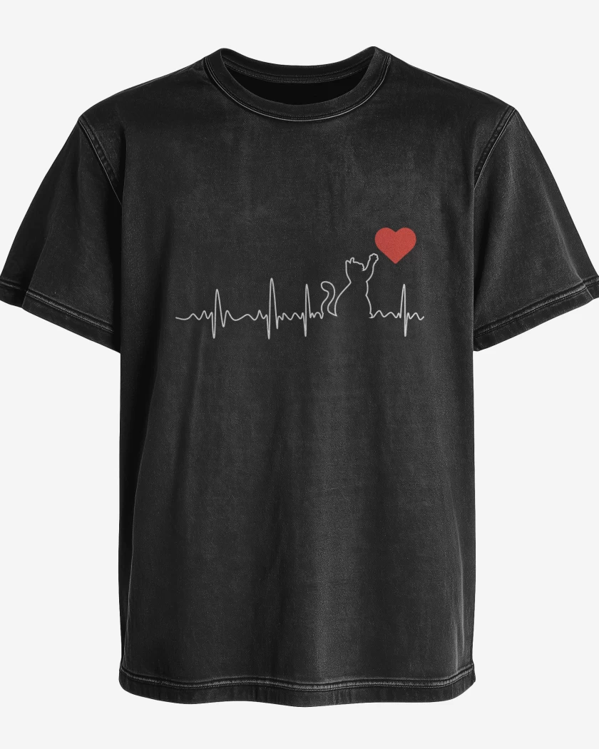 Polera desgastada Negro de Gatito Pulso