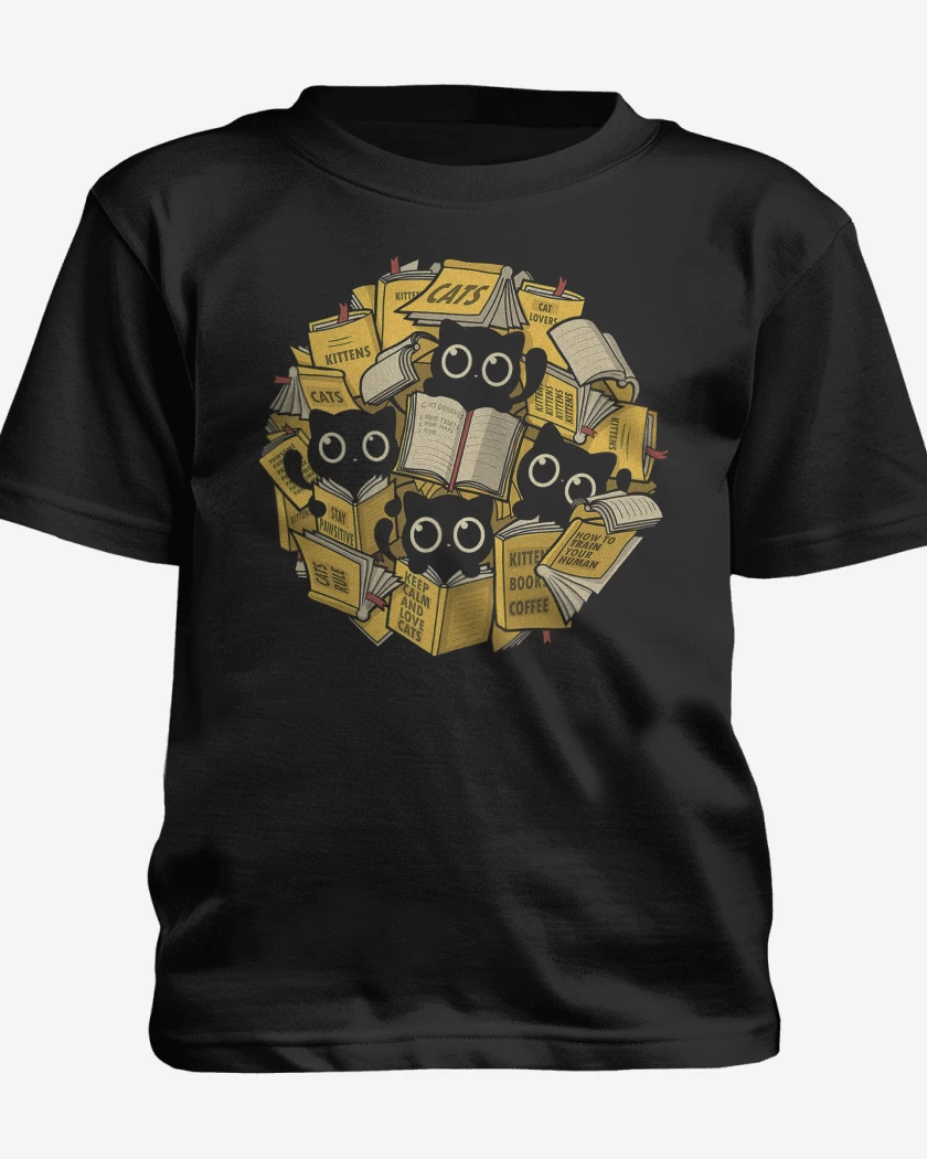 Polera de niño Negro de Gatitos Lectores