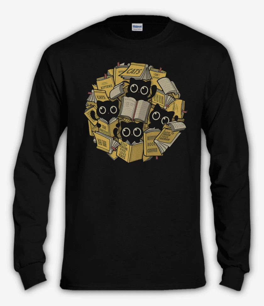 Polera manga larga Negro de Gatitos Lectores