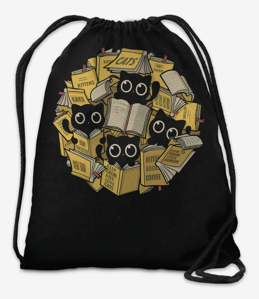 Mochila Negro de Gatitos Lectores