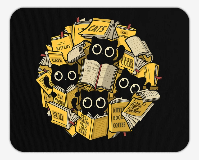 Mousepad Negro de Gatitos Lectores