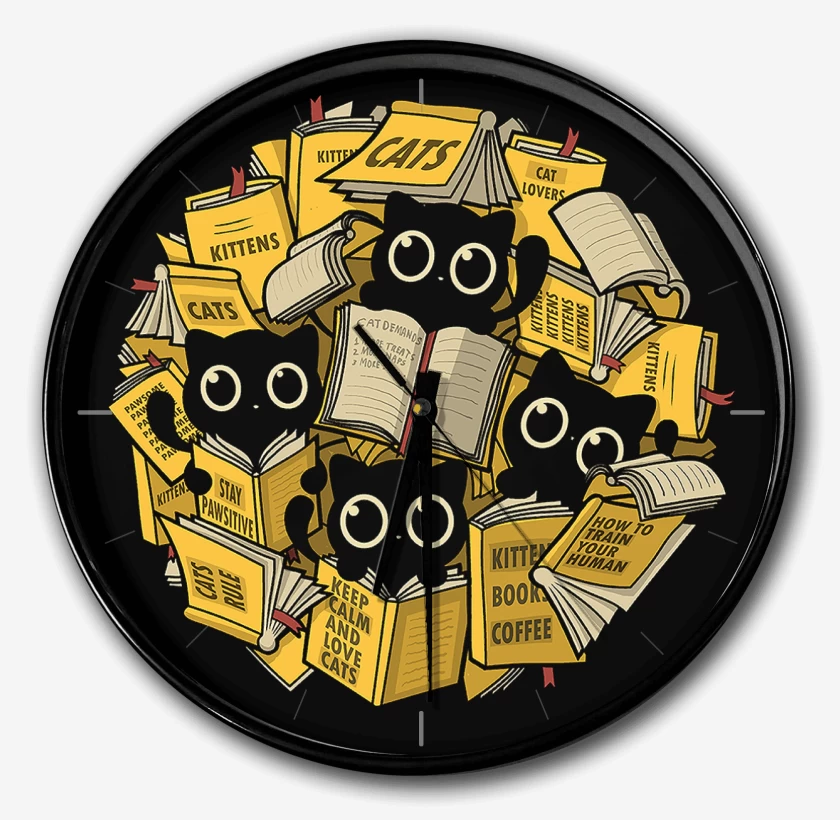Reloj Negro de Gatitos Lectores