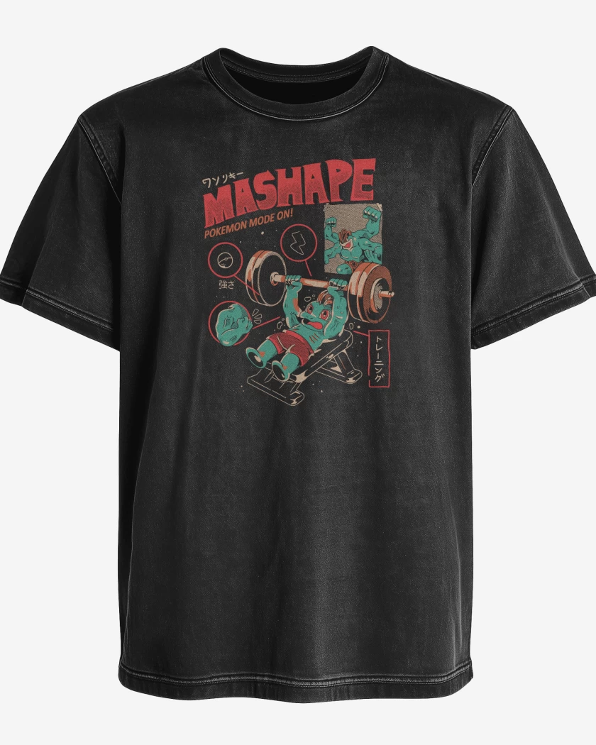 Polera desgastada Negro de Machop Gym