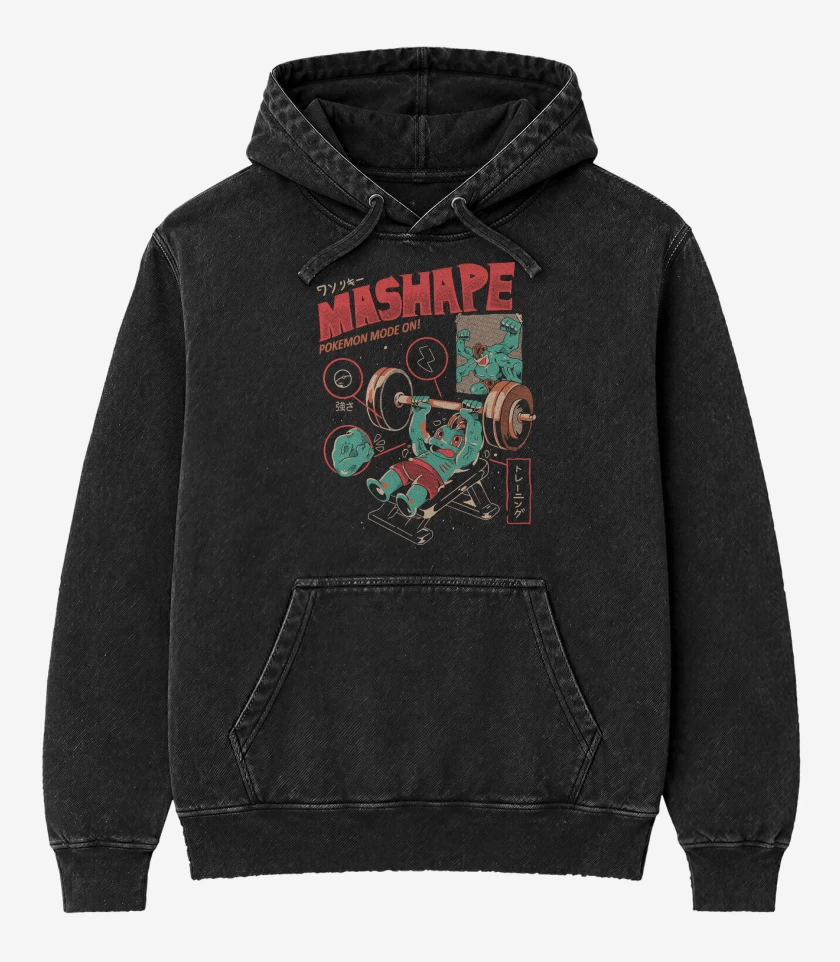 Poleron Canguro Acid Wash Negro de Machop Gym