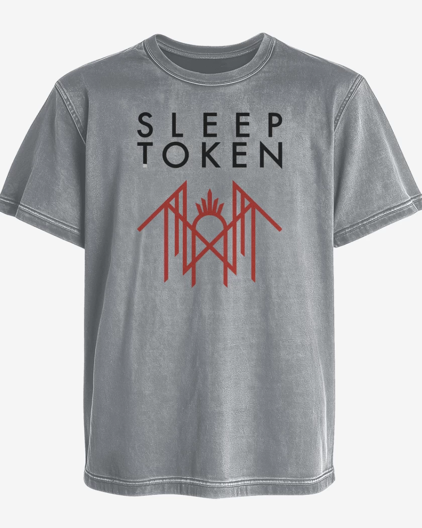 Polera desgastada Gris Melange de Sleep Tokken Logo  