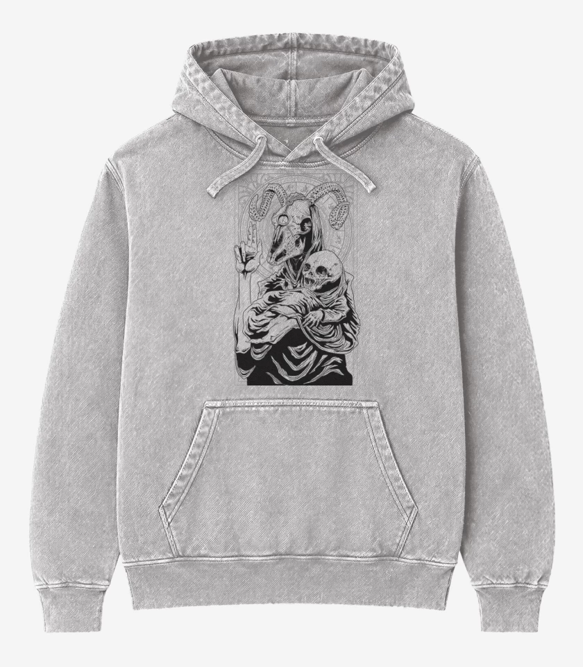 Poleron Canguro Acid Wash Gris Melange de Hell beast
