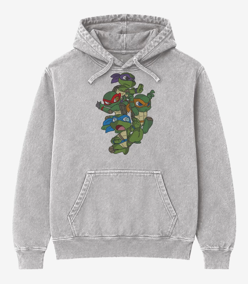 Poleron Canguro Acid Wash Gris Melange de Tortugas ninjas