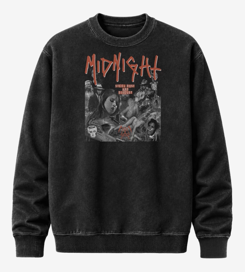 Poleron Polo Acid Wash Negro de Midnight Steel Rust and Disgust