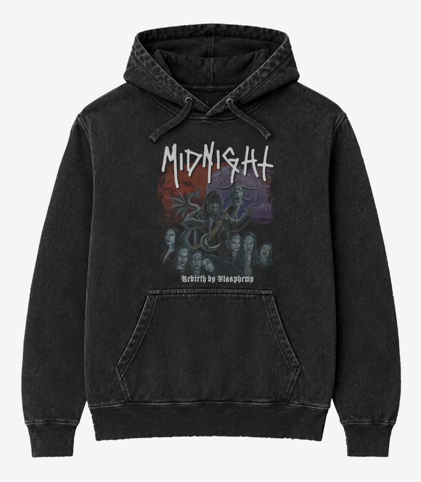 Poleron Canguro Acid Wash Negro de Midnight Rebirth By Blasphemy