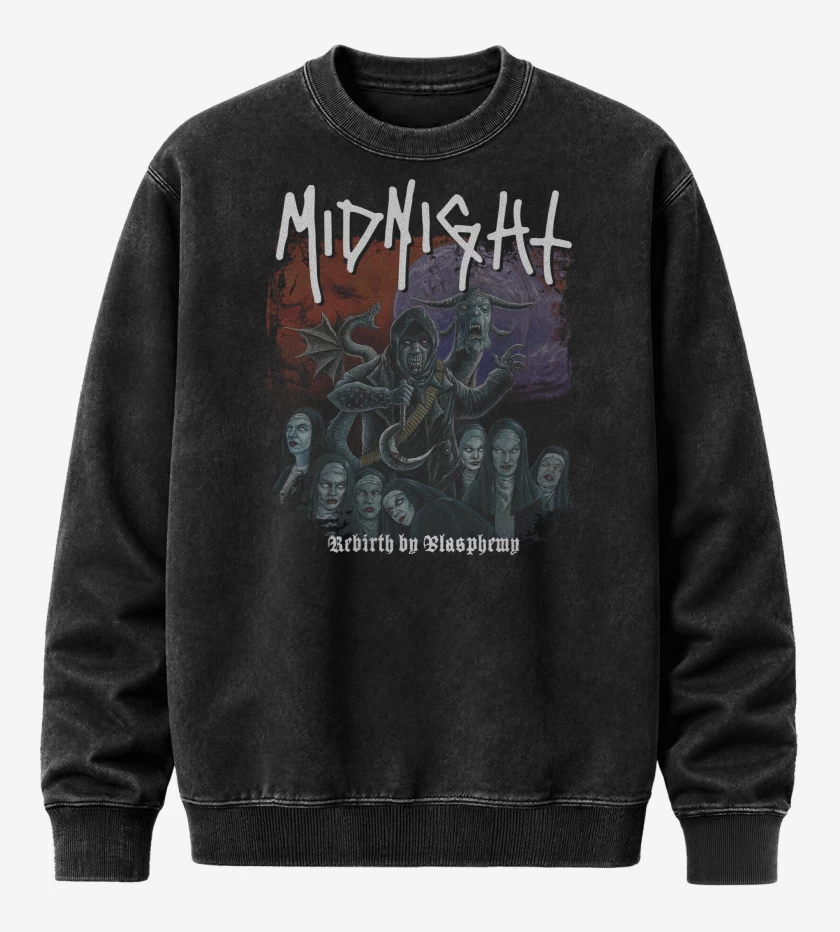 Poleron Polo Acid Wash Negro de Midnight Rebirth By Blasphemy