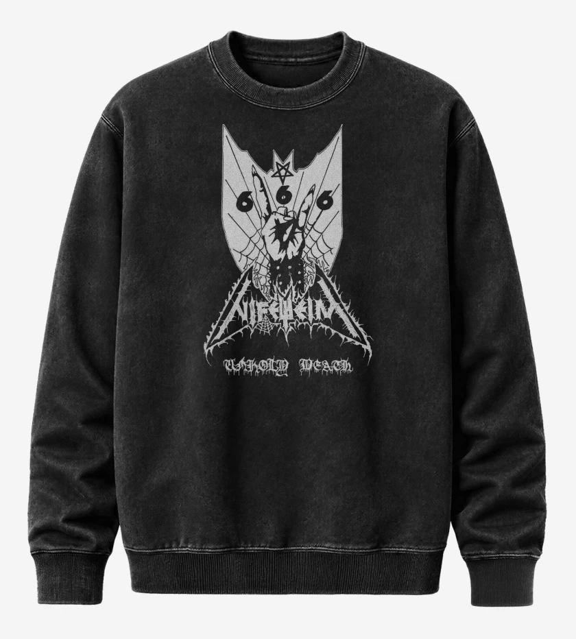 Poleron Polo Acid Wash Negro de Nifelheim Unholy Death
