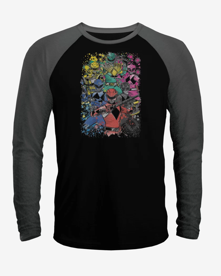 Polera Raglan Negro / Negro Heather de Power Rangers Clásicos