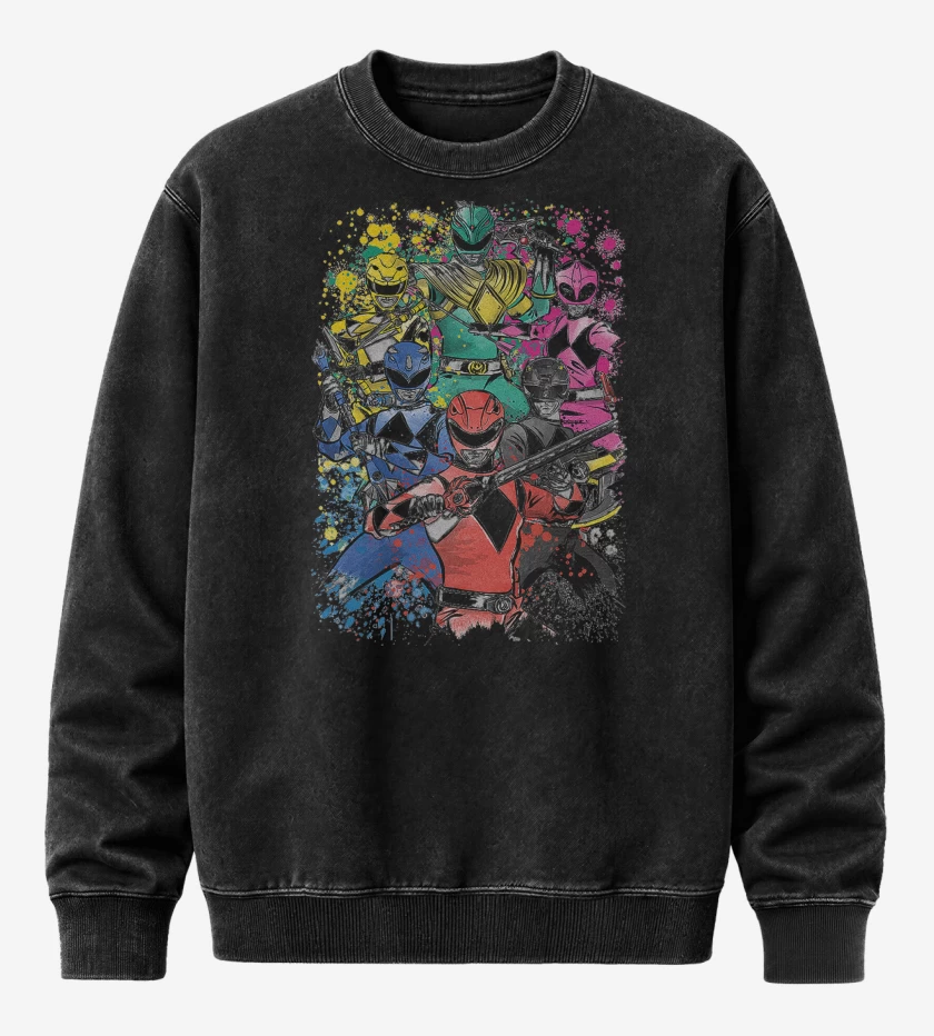 Poleron Polo Acid Wash Negro de Power Rangers Clásicos