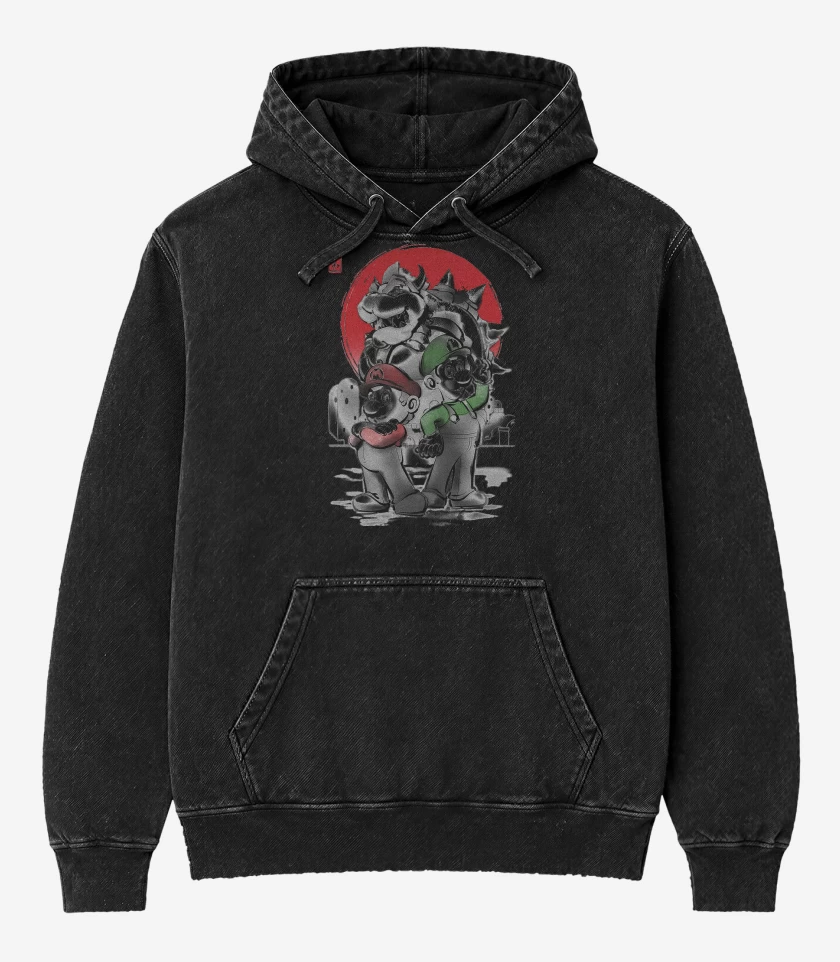 Poleron Canguro Acid Wash Negro de Fontaneros al Ataque
