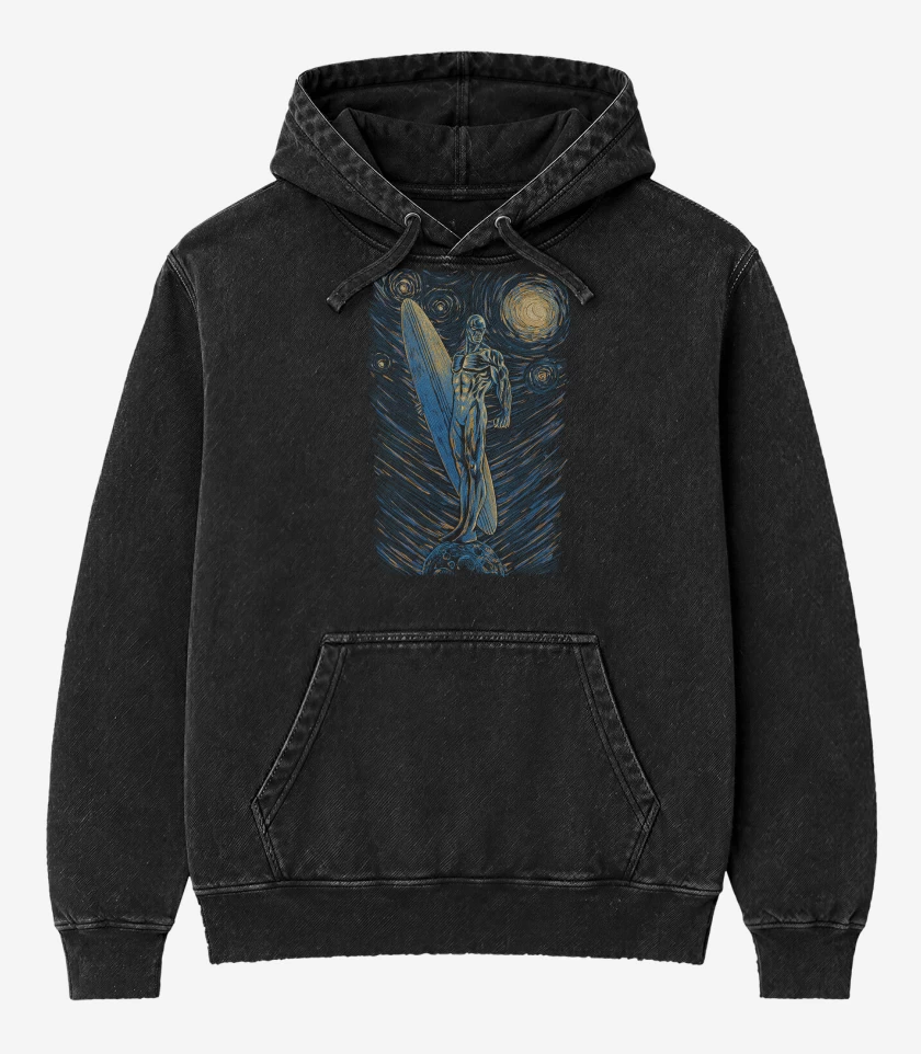 Poleron Canguro Acid Wash Negro de Silver Surf Noche Estrellada