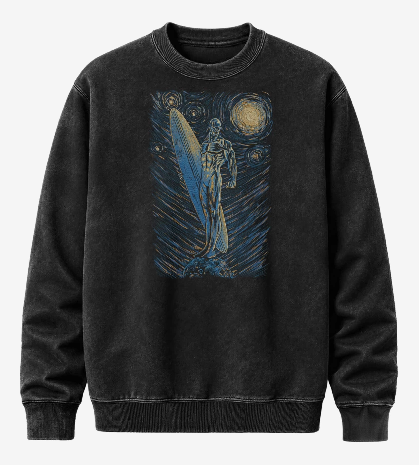 Poleron Polo Acid Wash Negro de Silver Surf Noche Estrellada