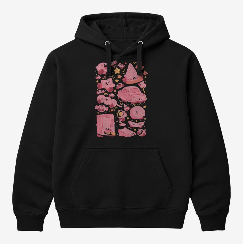 Polerón Canguro Negro de Kirby Rosado 