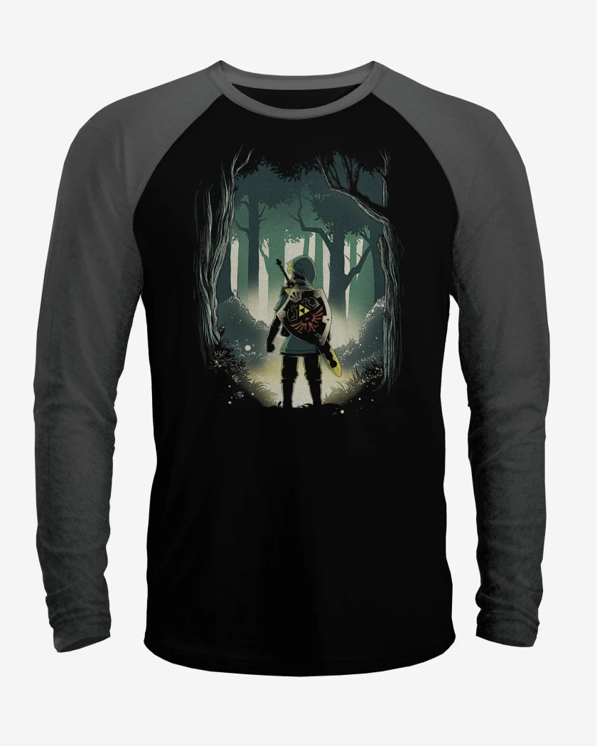 Polera Raglan Negro / Negro Heather de Héroe en el bosque