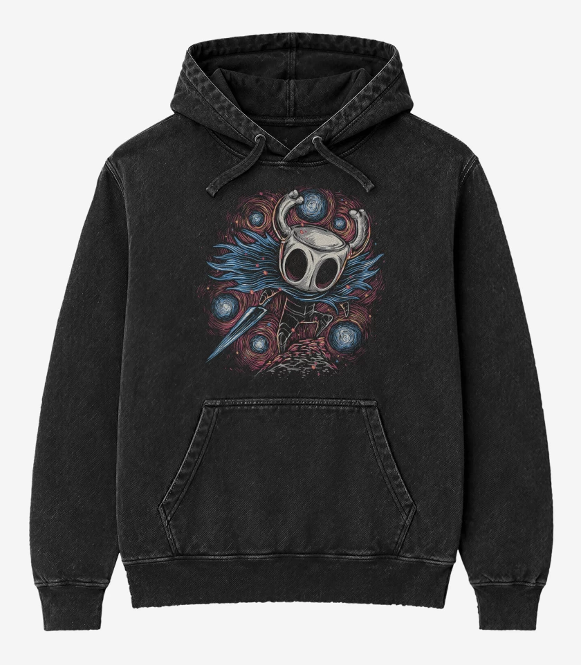 Poleron Canguro Acid Wash Negro de Heroe del Vacío