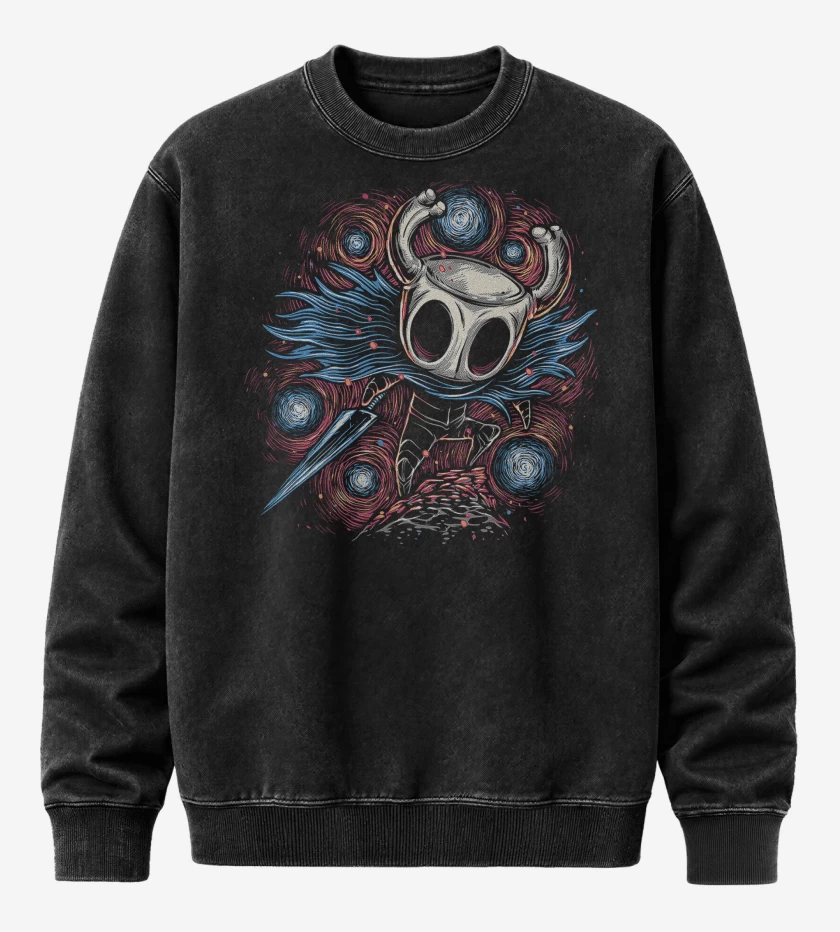 Poleron Polo Acid Wash Negro de Heroe del Vacío