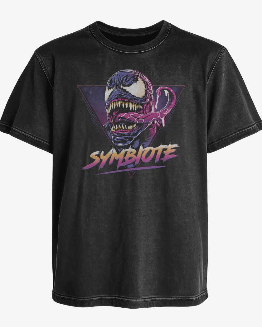 Polera desgastada Negro de Retro Simbionte 