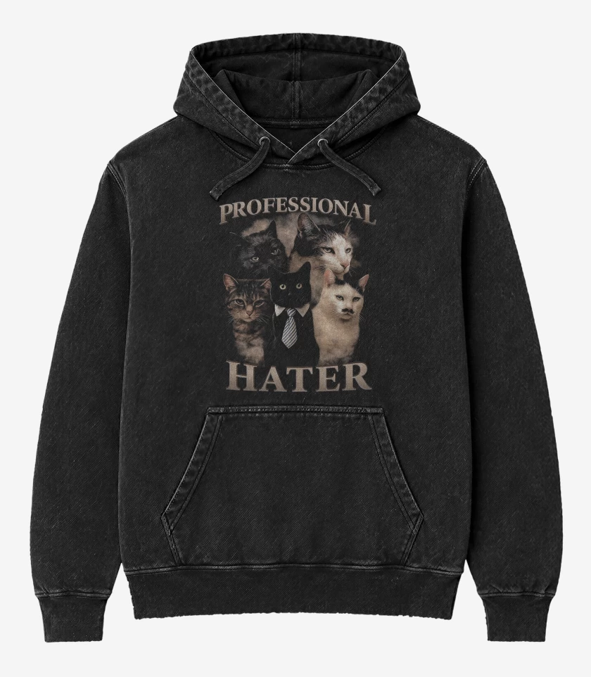Poleron Canguro Acid Wash Negro de Hater Profesional