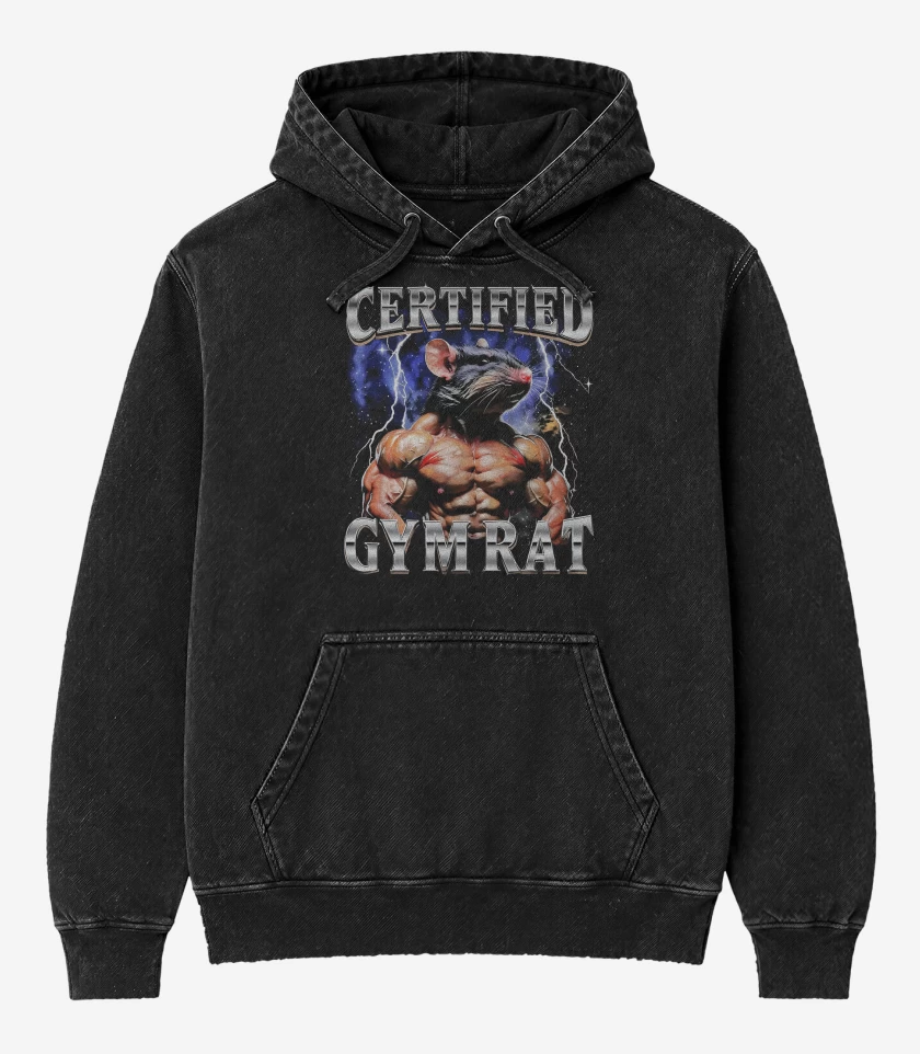 Poleron Canguro Acid Wash Negro de GYM RAT