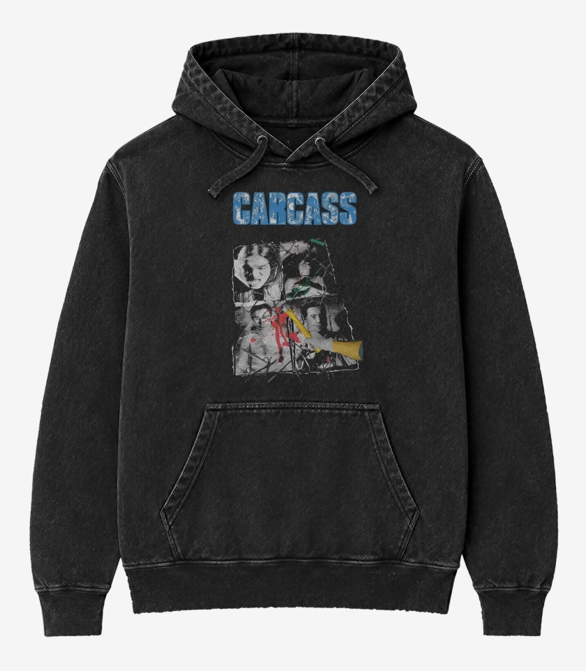Poleron Canguro Acid Wash Negro de Carcass Necroticism
