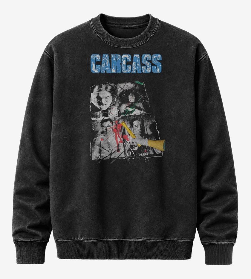 Poleron Polo Acid Wash Negro de Carcass Necroticism