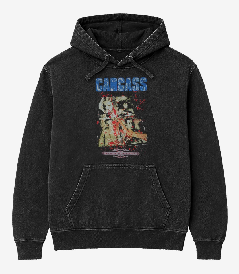 Poleron Canguro Acid Wash Negro de Carcass Necro