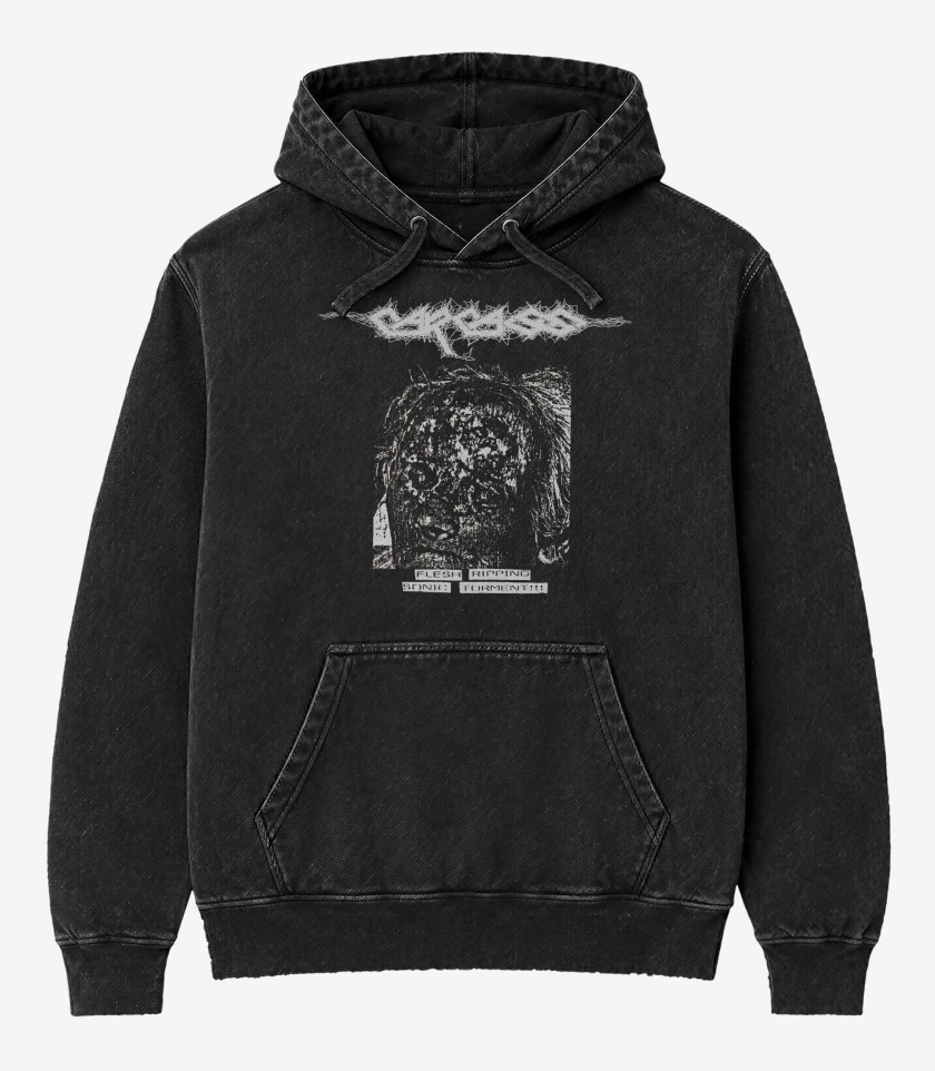 Poleron Canguro Acid Wash Negro de Carcass Flesh Ripping 
