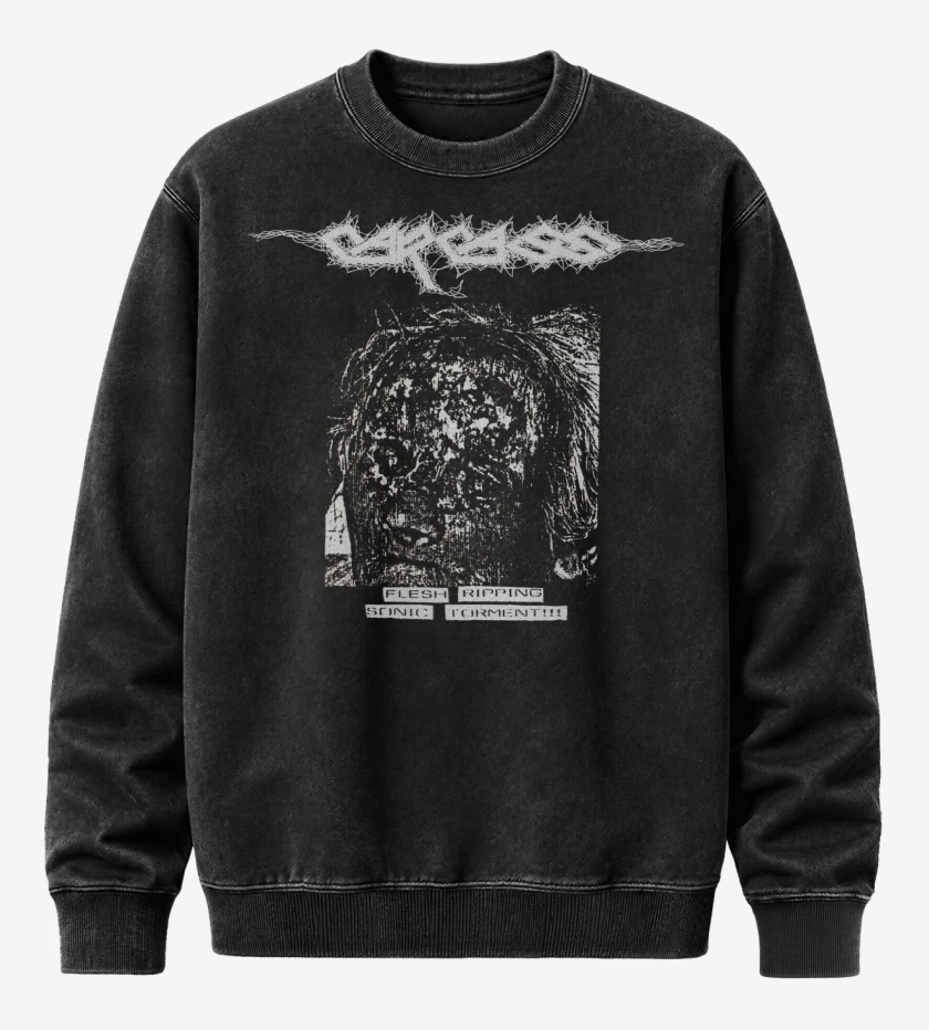 Poleron Polo Acid Wash Negro de Carcass Flesh Ripping 