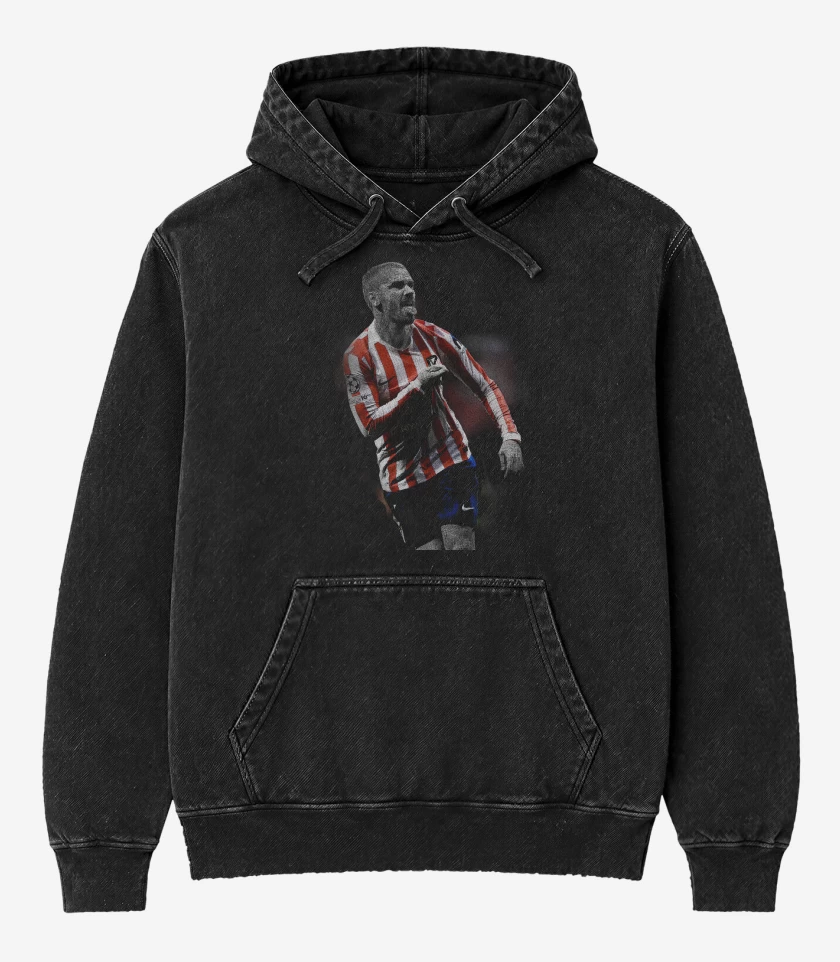 Poleron Canguro Acid Wash Negro de Griezman Atletico de Madrid