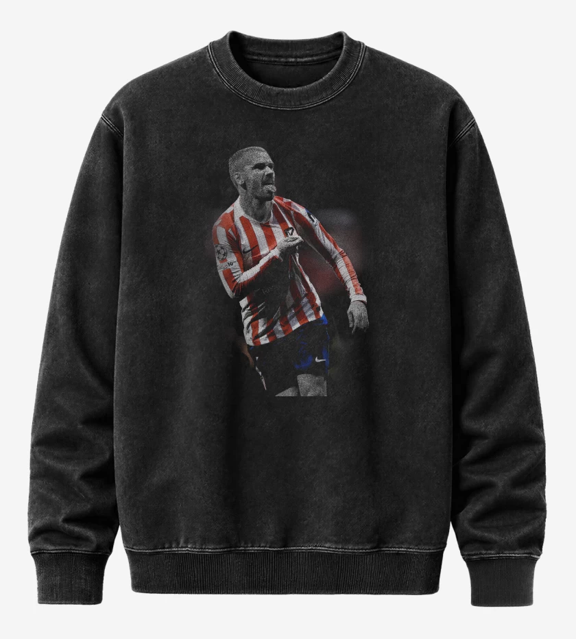 Poleron Polo Acid Wash Negro de Griezman Atletico de Madrid