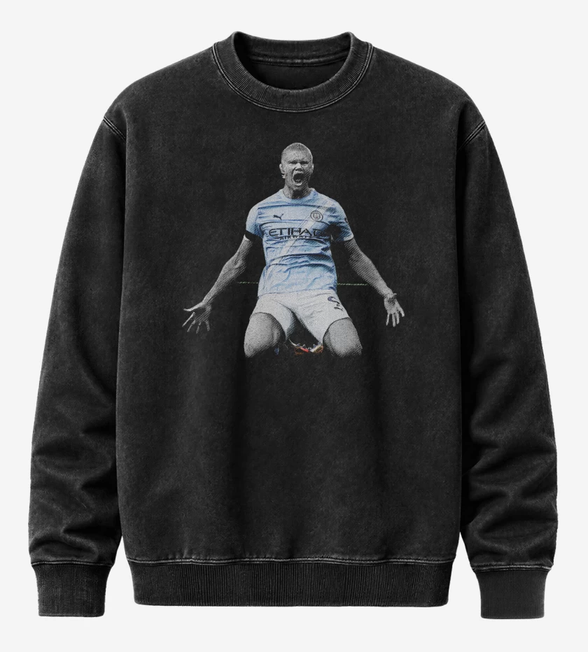 Poleron Polo Acid Wash Negro de Erling Haaland Man City