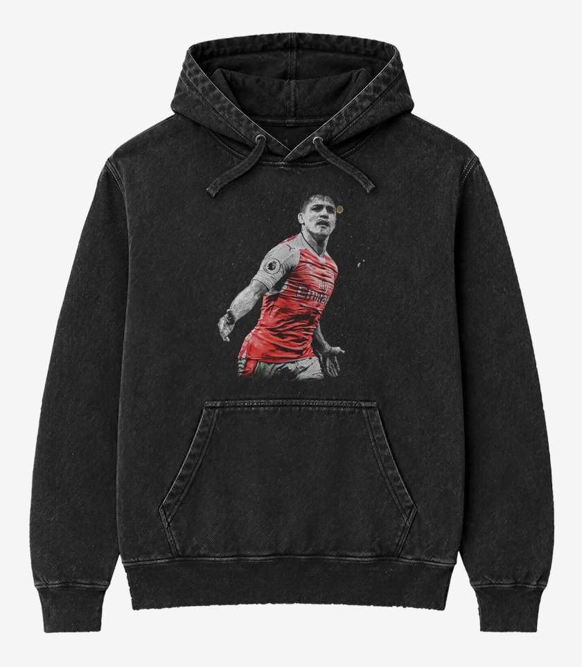 Poleron Canguro Acid Wash Negro de Alexis Sanchez Arsenal