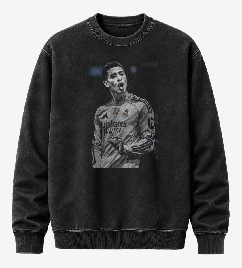 Poleron Polo Acid Wash Negro de Jude Bellingham Real Madrid