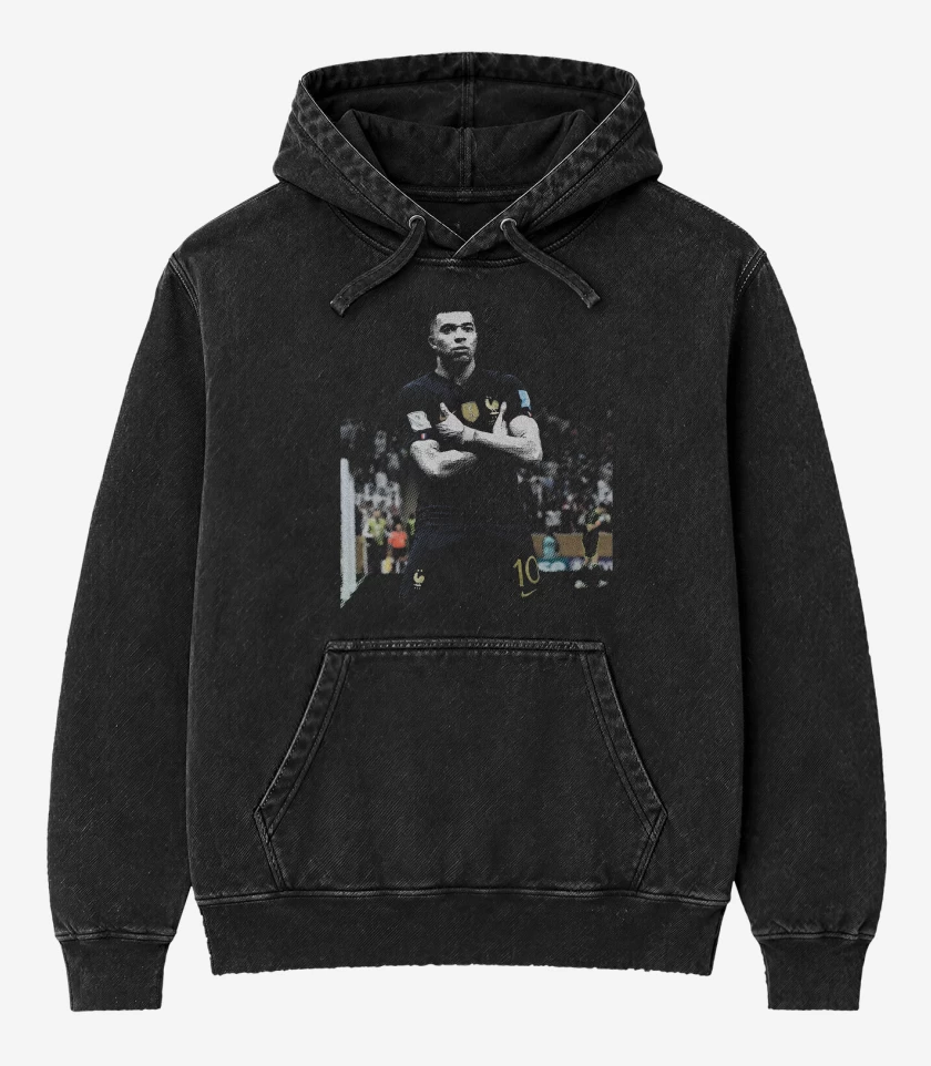 Poleron Canguro Acid Wash Negro de  Kylian Mbappe