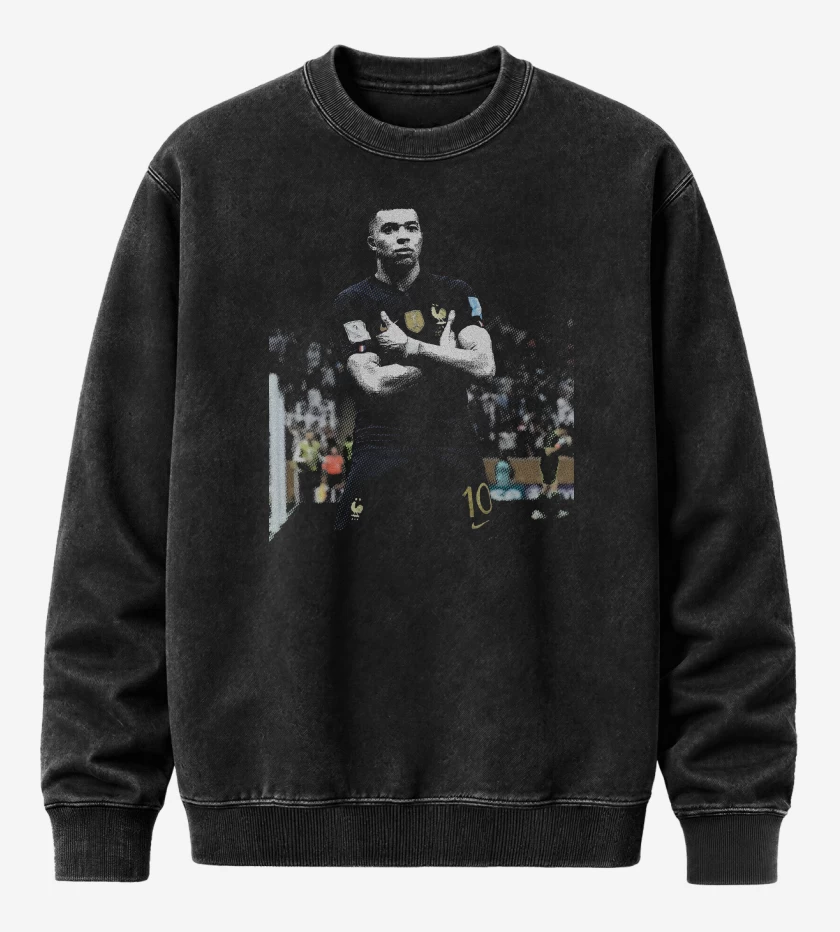 Poleron Polo Acid Wash Negro de  Kylian Mbappe