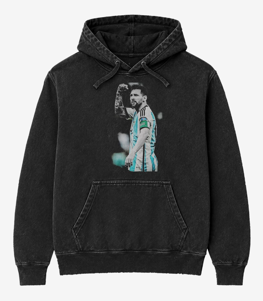 Poleron Canguro Acid Wash Negro de Leo Messi Argentina