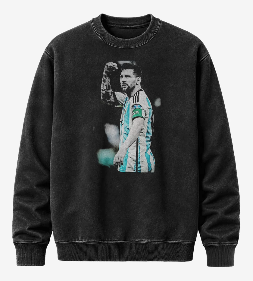 Poleron Polo Acid Wash Negro de Leo Messi Argentina