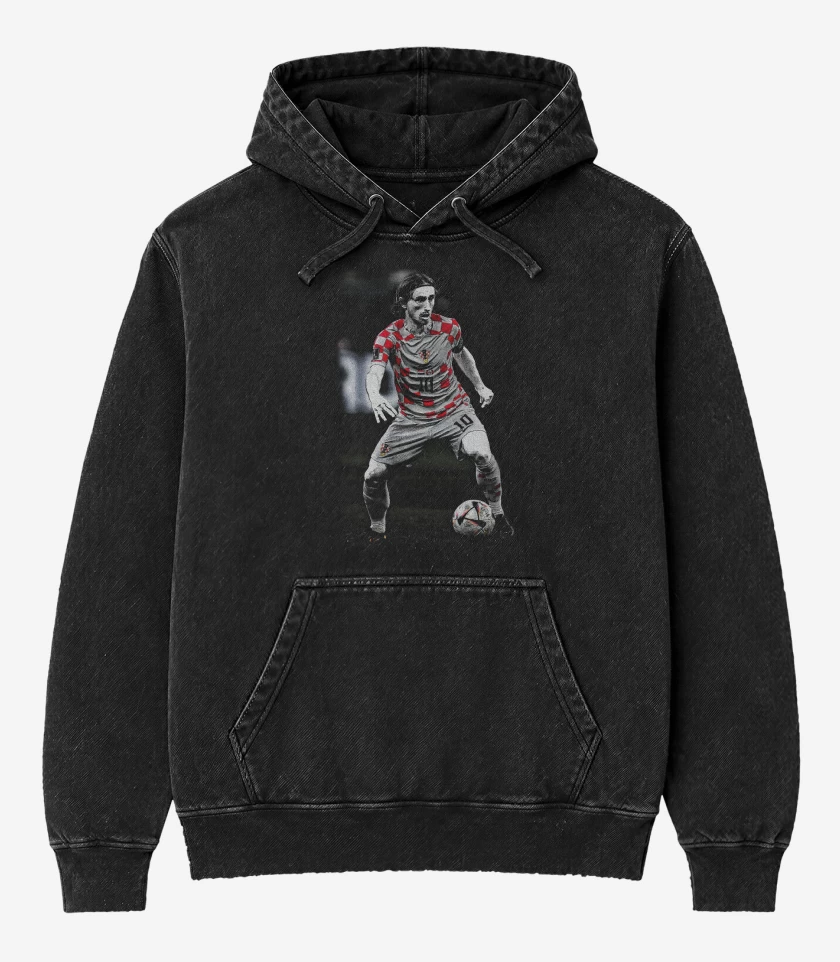 Poleron Canguro Acid Wash Negro de Luka Modric Croacia 
