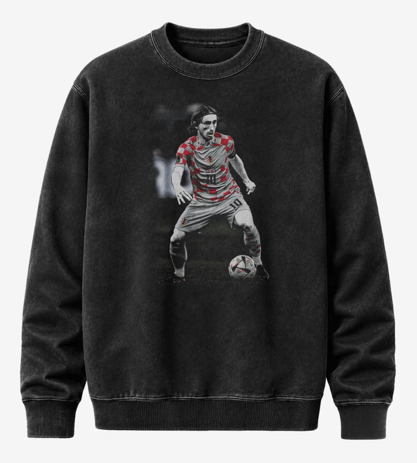 Poleron Polo Acid Wash Negro de Luka Modric Croacia 
