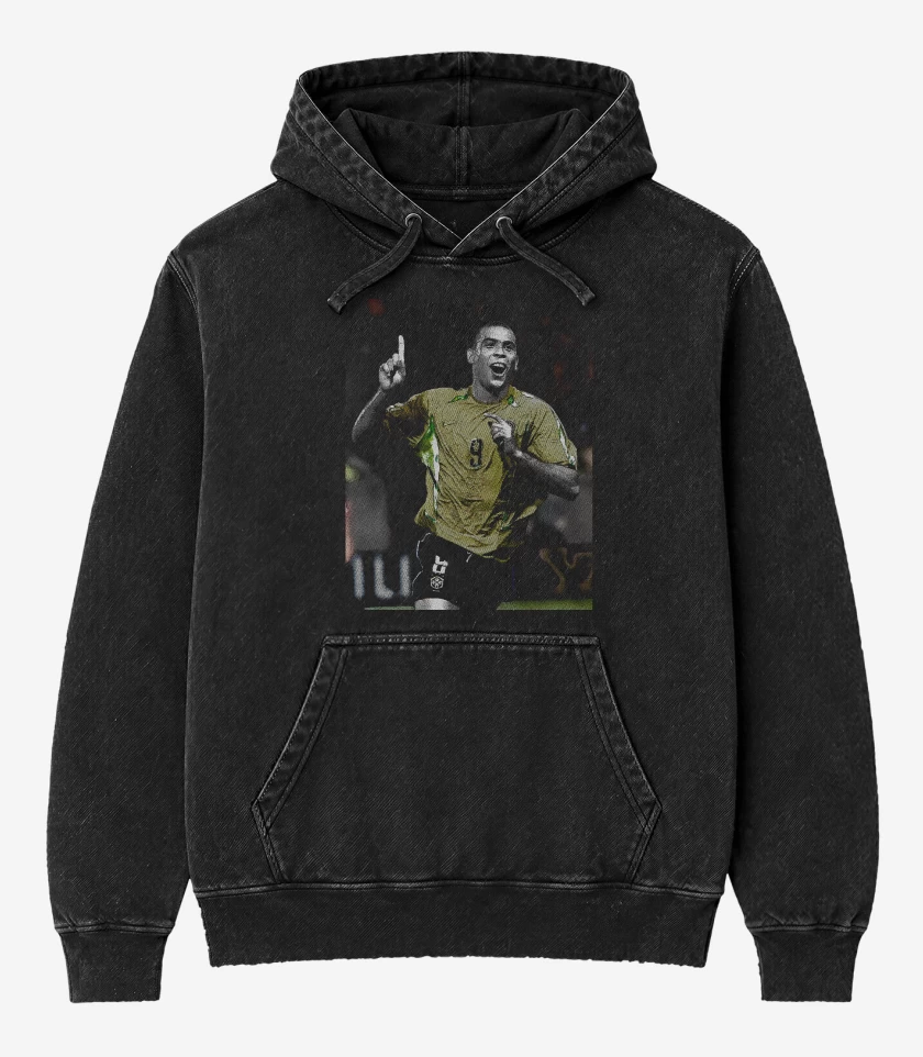 Poleron Canguro Acid Wash Negro de Ronaldo Brasil 