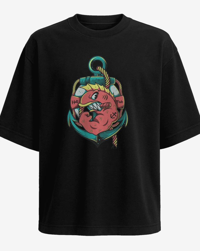 Polera Oversize Negro de Los peces del infierno